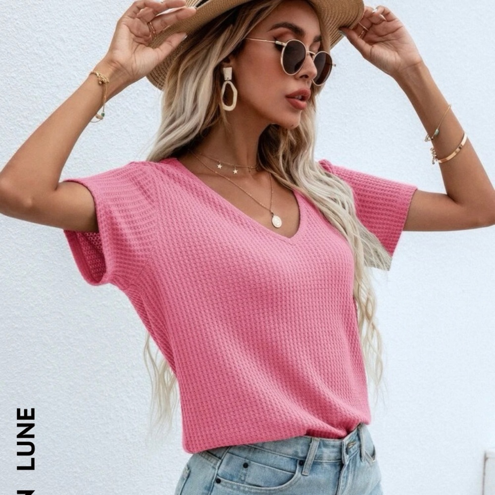 Shein Waffle Knit V-Neck Tee